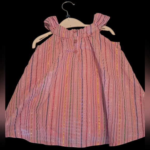 NWOT Girls 4T Pink Striped  Sleeveless Dress With Floral Neck Accents - Picture 2 of 2